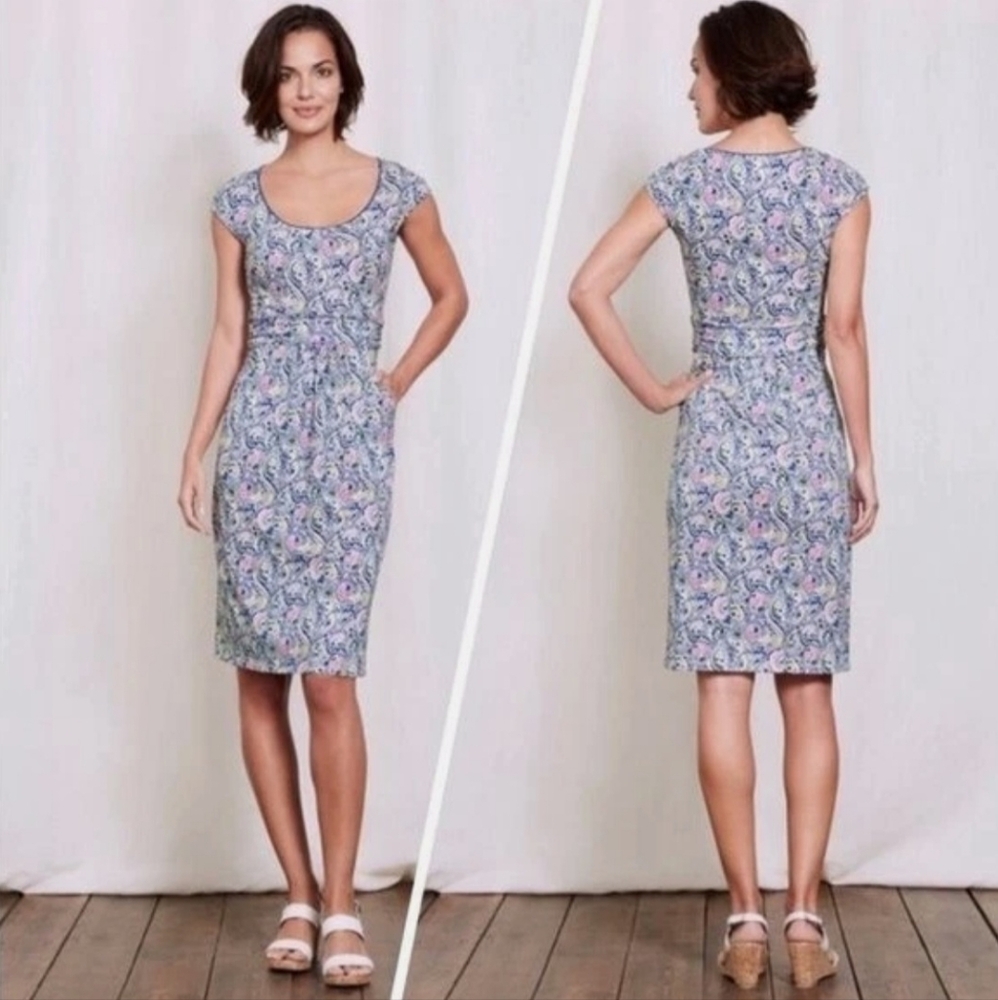 Boden Margot Paisley Floral Blue Dress  Size 6P With Pockets